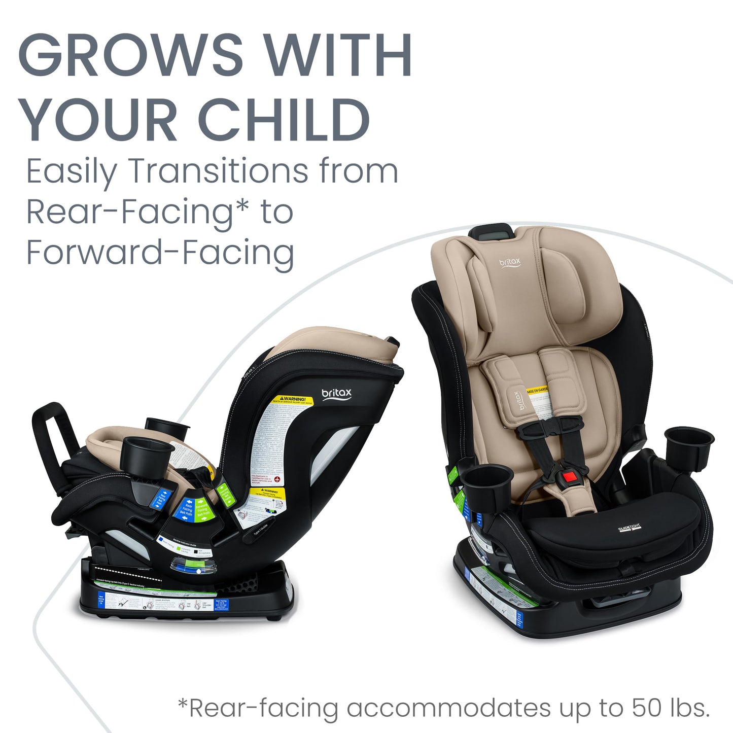 Britax Poplar S Convertible Car Seat, 2-in-1 Car Seat with Slim 17-Inch Design, ClickTight Technology, Sand Onyx