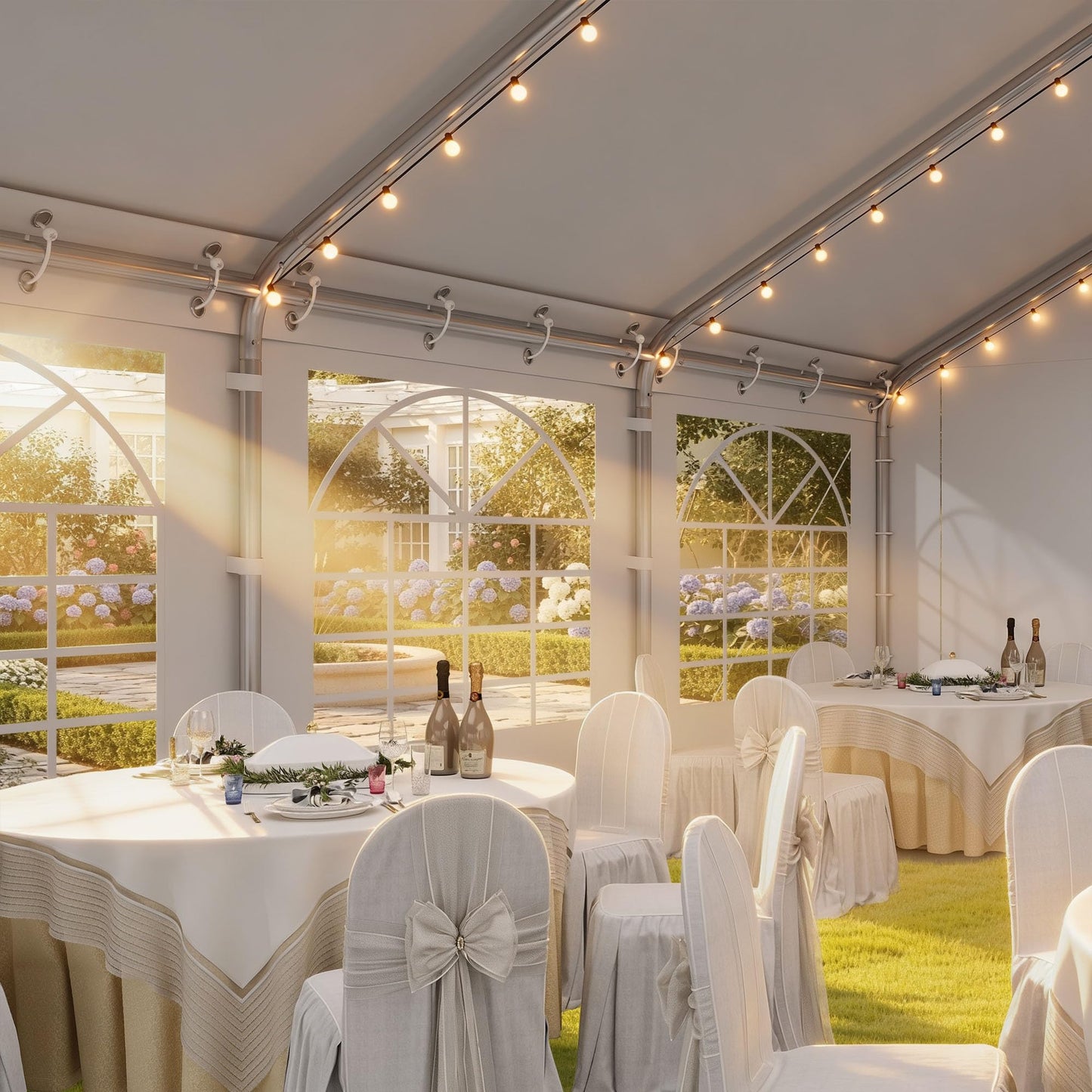 DWVO 20x30FT Heavy Duty Party PVC White Tent Wedding Event Shelters Upgraded Galvanized Ripple Canopy with Large Roof Removable Sidewalls & 2 Storage Bags