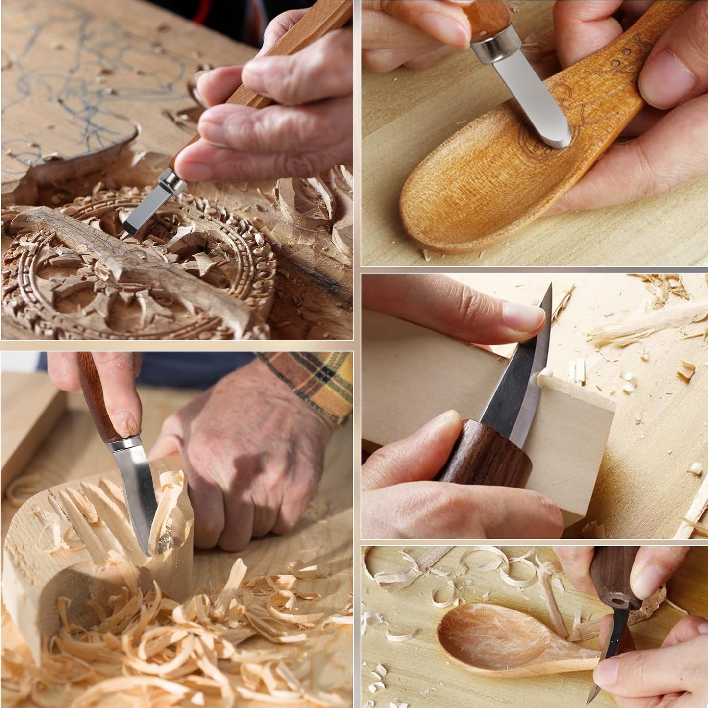 15PCS Wood Carving Kit, Wood Carving Tools Wood Whittling Kit Walnut Handle Wood Scraper with Polishing and Sharpening Stone for Beginner Adults Wood Carving DIY