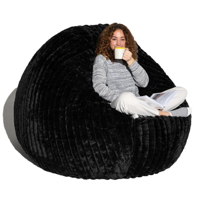 Jaxx 6 Foot Cocoon - Large Bean Bag Chair for Adults, Premium Luxe Faux Fur - Mondo Black