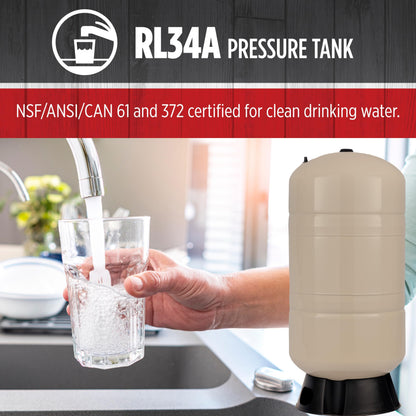 Red Lion RL34A 34-Gallon Vertical Pre-Charged Pressure Tank with Thermoplastic Base for Well Pumps, 1-Inch FNPT System Connection, Almond, 604683