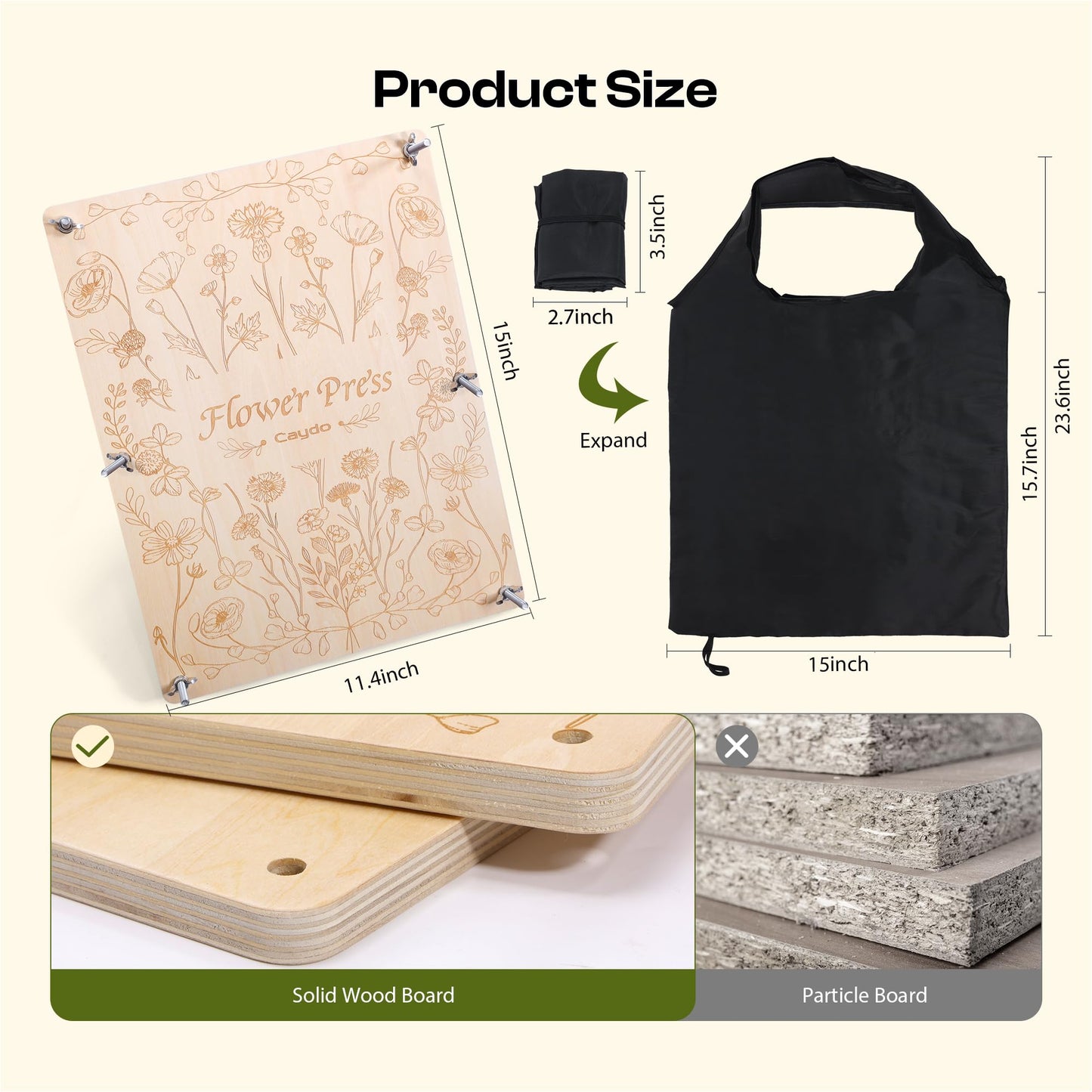 Caydo Extra Large Flower Press Kit, 15"x11.4" 4 Layers Wooden Flower Pressing Kit for Adults - Pressed Flowers, Herbs & Leaves, DIY Wedding Bouquet Flowers Preservation for Frame Bookmark Scrapebook