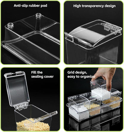 Clear Seasoning Box, 2 Pieces with Spoon, 8 Pieces Kitchen Spice Pots for Salt, Sugar, Pepper, Acrylic Storage