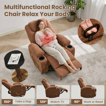 360 Swivel Rocker Recliner Chair for Adults with Massage and Heat, Electric Glider Rocking Chairs for Living Room, Nursery
