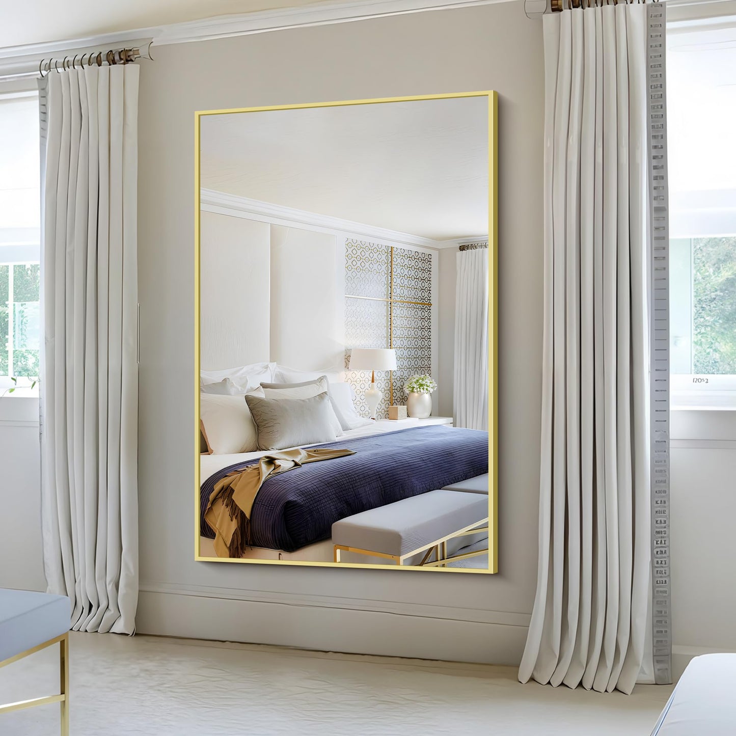 KOCUUY Large Gold Bathroom Mirror, 60x40 Inch Rectangular Mirror for Bathroom Sink, Oversized Wall Mirror with Metal Gold Frame for Living Room, Farmhouse, Entryway, Hang Horizontal/Vertical