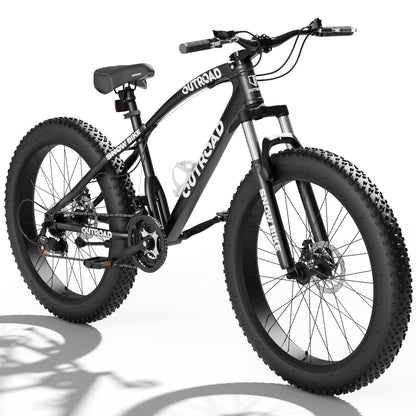 Incbruce 26 Inch Fat Tire Mountain Bike, High Carbon Steel Frame, 21 Speed MTB with Dual Disc Brakes for Men/Women/Adults (Black)