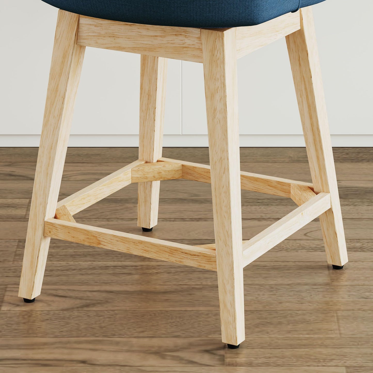 Vipbear Counter Height Bar Stools Set of 2, 26" H Modern Swivel Bar stools with Contoured Back and Solid Wood Legs, Linen Fabric Upholstered Counter Bar Chairs for Kitchen Island, Blue
