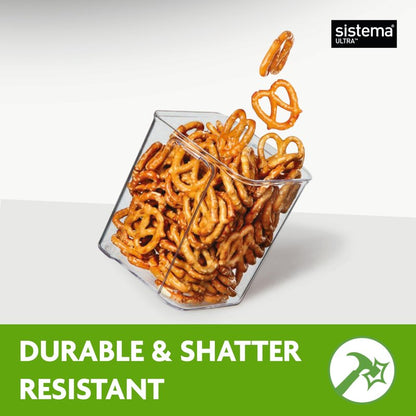 Sistema Tritan Ultra Airtight Pantry & Kitchen Storage Containers, 5-Pack, Clear Stackable Square Food Storage, BPA-Free, Dishwasher & Freezer-Safe (Microwave-Safe Without Lid)