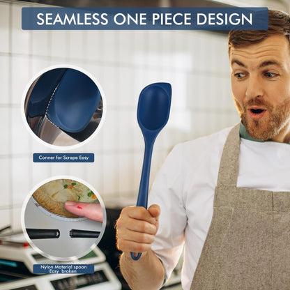 HOTEC 446°F Heat Resistant Silicone Cooking Spoon Spatula, BPA Free Large Kitchen Solid and Slotted Spoons for Mixing, Serving, Scraping, Non-stick, Dishwasher Safe Classic Blue 12.5inch