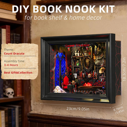 ETKVR Book Nook Kit, Picture Frame Booknook, Wall Mounted Miniature Dollhouse Kit, DIY 3D Wooden Puzzle for Home Bookshelf Decoration - Vampire Count Dracula