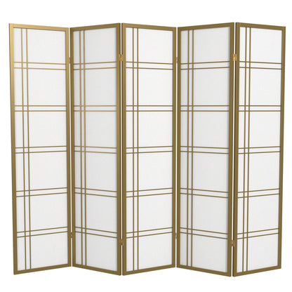 Red Lantern 6 ft. Tall Double Cross Shoji Screen - Gold - 5 Panels