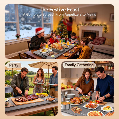 DIGIX Food Warming Mat Extra Large, XXL 36"x16", Warming Mat For Food, Food Warmer Chafing Dishes, Portable Food Warmers Trays for Parties Buffet, 4 Level Temp, 3 Timer Settings (Grey)