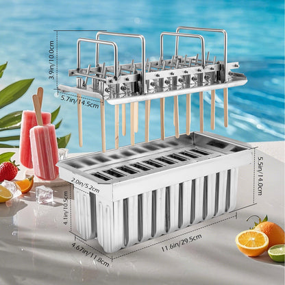 Dyna-Living Commercial Popsicle Molds 20PCS Round Heads with Double Slot Stainless Steel Popsicle Molds Metal Ice Cream Popsicle Mold with Lid, Single Cup Capacity 85ml