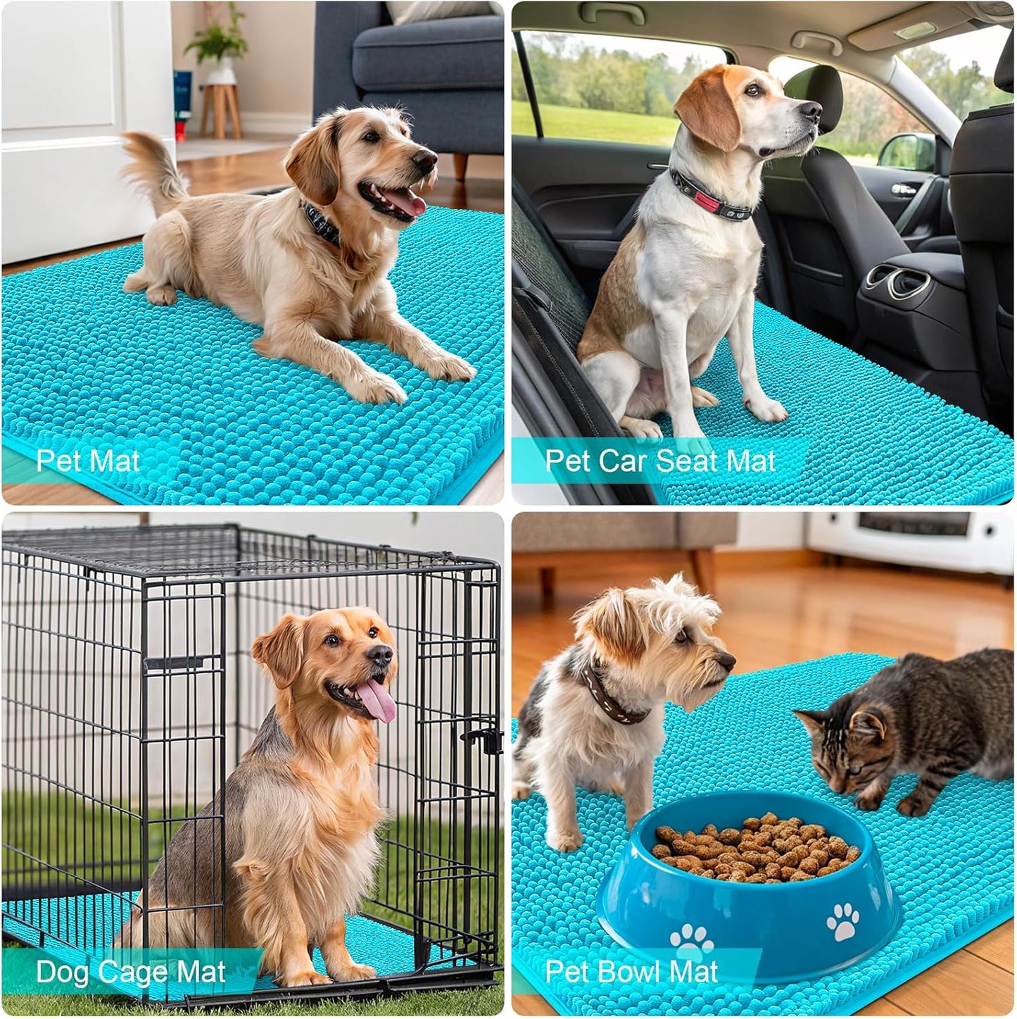 OLANLY Dog Door Mat - Absorbent Non-Slip Chenille Mat for Muddy Paws | 59x20 Inches, Aqua Blue