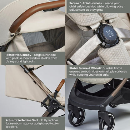 Silver Cross Clic Compact Travel Stroller – (Latte) – Lightweight Baby Stroller for Airplane Travel – One-Hand Fold, Lie-Flat Infant & Toddler Seat – Birth to 55 lb