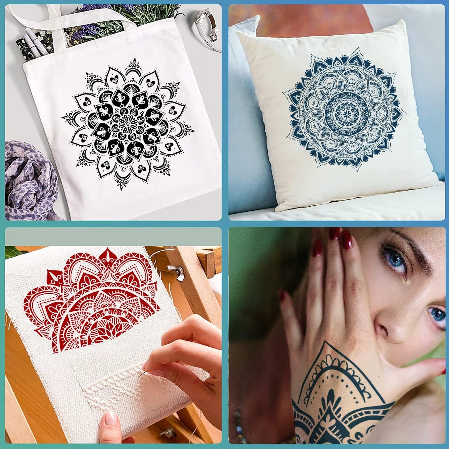 9-Piece Mandala Stencil Set - Reusable Mandala Painting Templates for DIY Wall, Tile, Furniture, Canva, Outdoor & Indoor Decoration