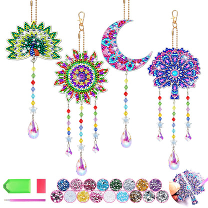 4pcs Diamond Art Kits for Kids/Adults, Arts and Crafts for Kids Ages 8-12, Birthday Gifts for 6 7 8 9 10 11 Year Old Girl, Paint by Numbers Kit for Kids Wind Chimes Gem Art Crystal Window Sun Catcher