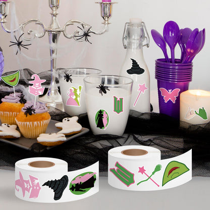 GUjianzhi 1000Pcs Witch Musical Stickers, Pink Crown Black Hat Green Broom Adhesive Decals for Kids Girls, Wicky Witch TV Movie Merchandise Party Decoration for Birthday Gifts Laptop Guitar Luggage