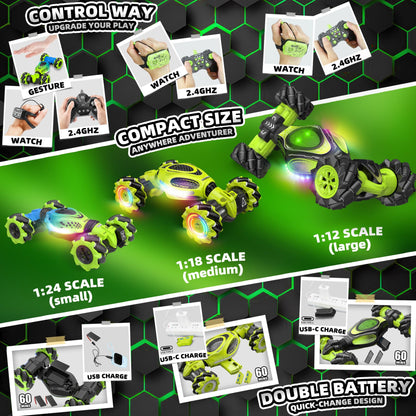 XUERENTECH RC Cars, Gesture Sensing Stunt Car Toys for Boys Girls 6-12 Year Old, 2.4Ghz 4WD Hand Remote Control Toy 360° Rotate Transform Off-Road Drift with Lights Music, Birthday Xmas Gifts for Kids