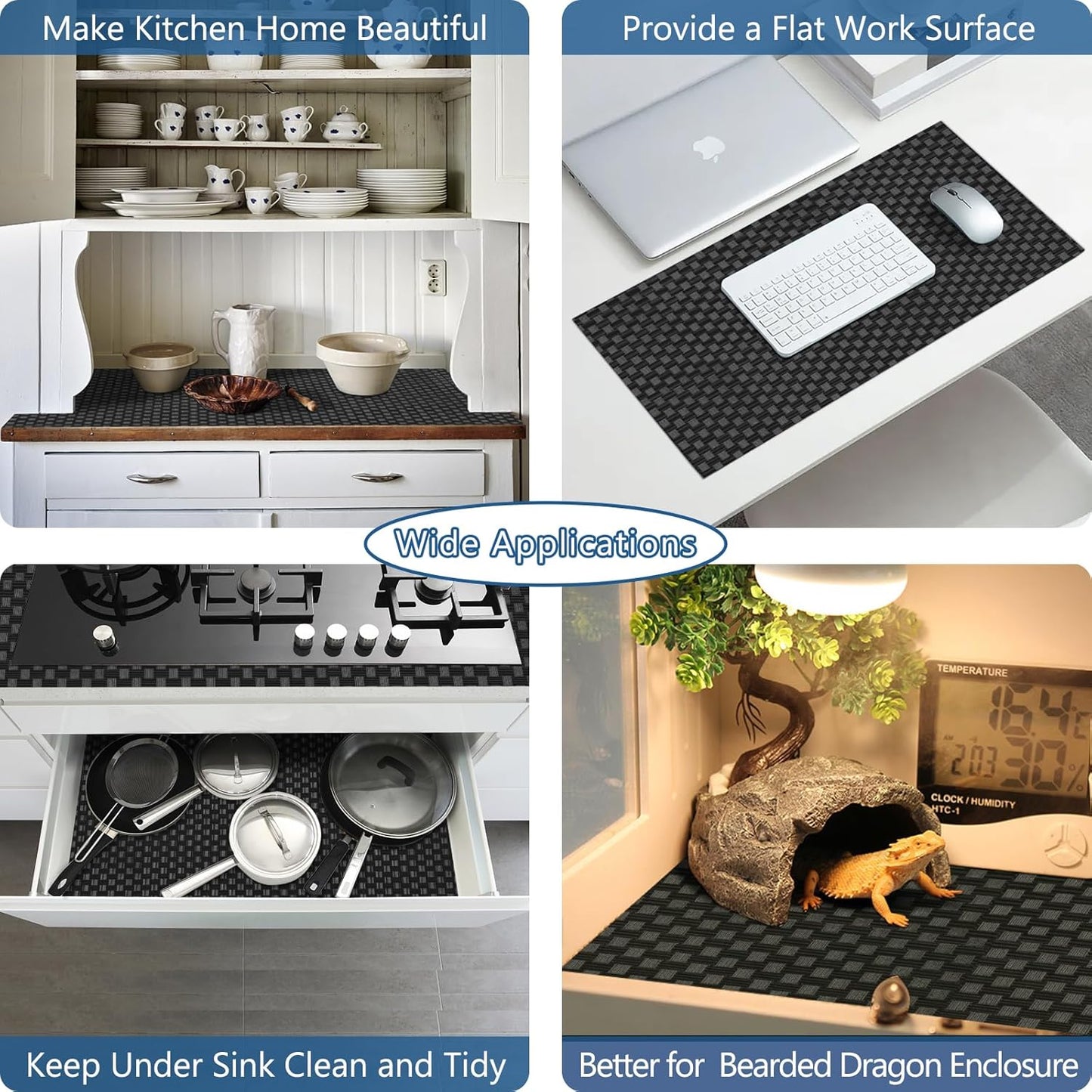 Self-Adhesive Shelf Liner, Waterproof Backed Paper Easy Peel and Stick Contact Liner for Desk Surface (Black)