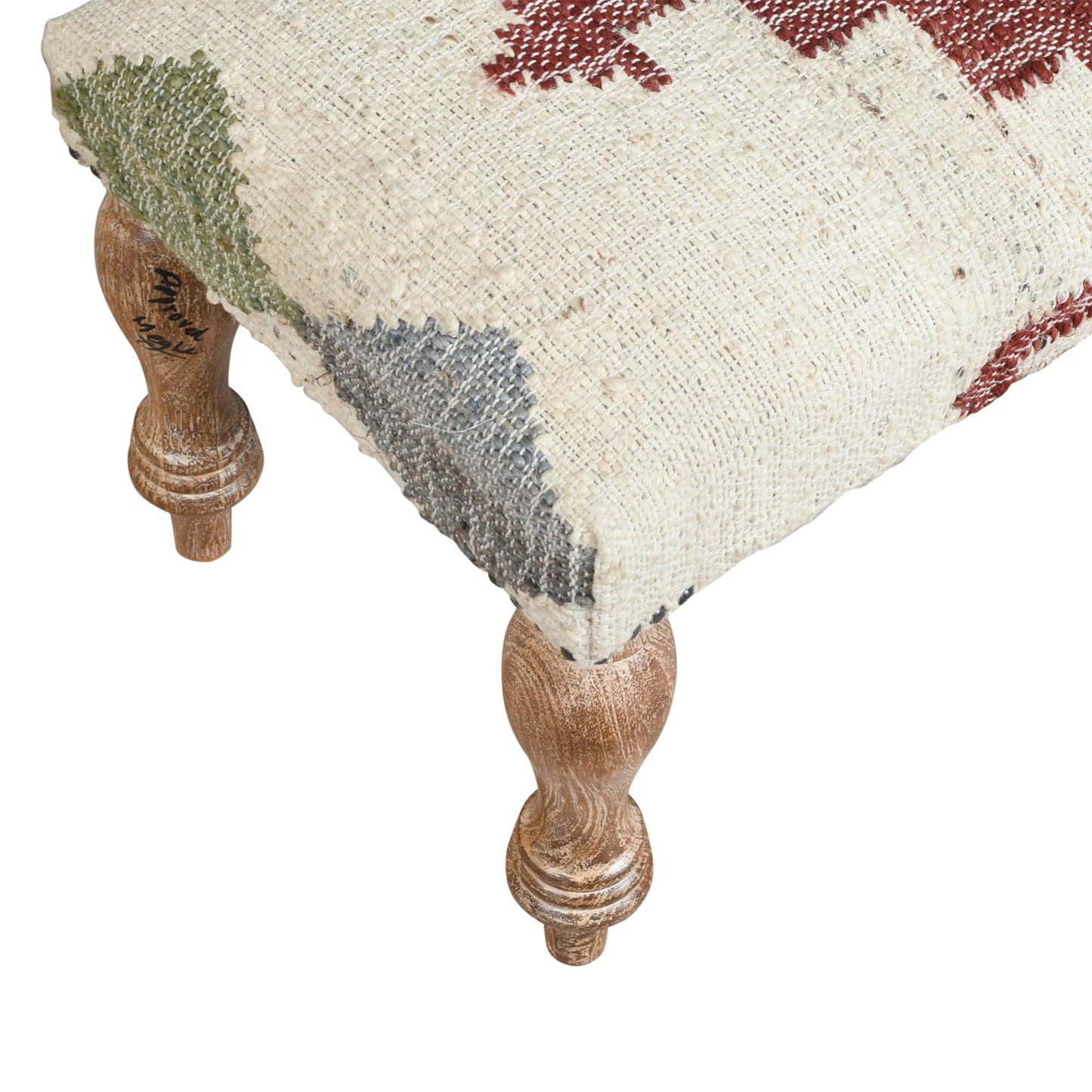 LR Home Off-White/Multicolor Handmade Upholstered Bench for Bedroom End of Bed | Modern Accent Bench for Living Room, or Entryway Seating | Long Rectangle Sitting Bench | 47" W x 16" D x 18" H