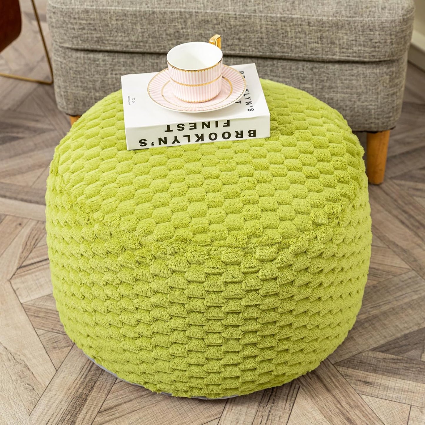 20x20x12 Inches Asuprui Fur Ottoman Stool Unstuffed Footstool Cover Floor Pouf Foot Rest Round Poof Seat Floor Bean Bag