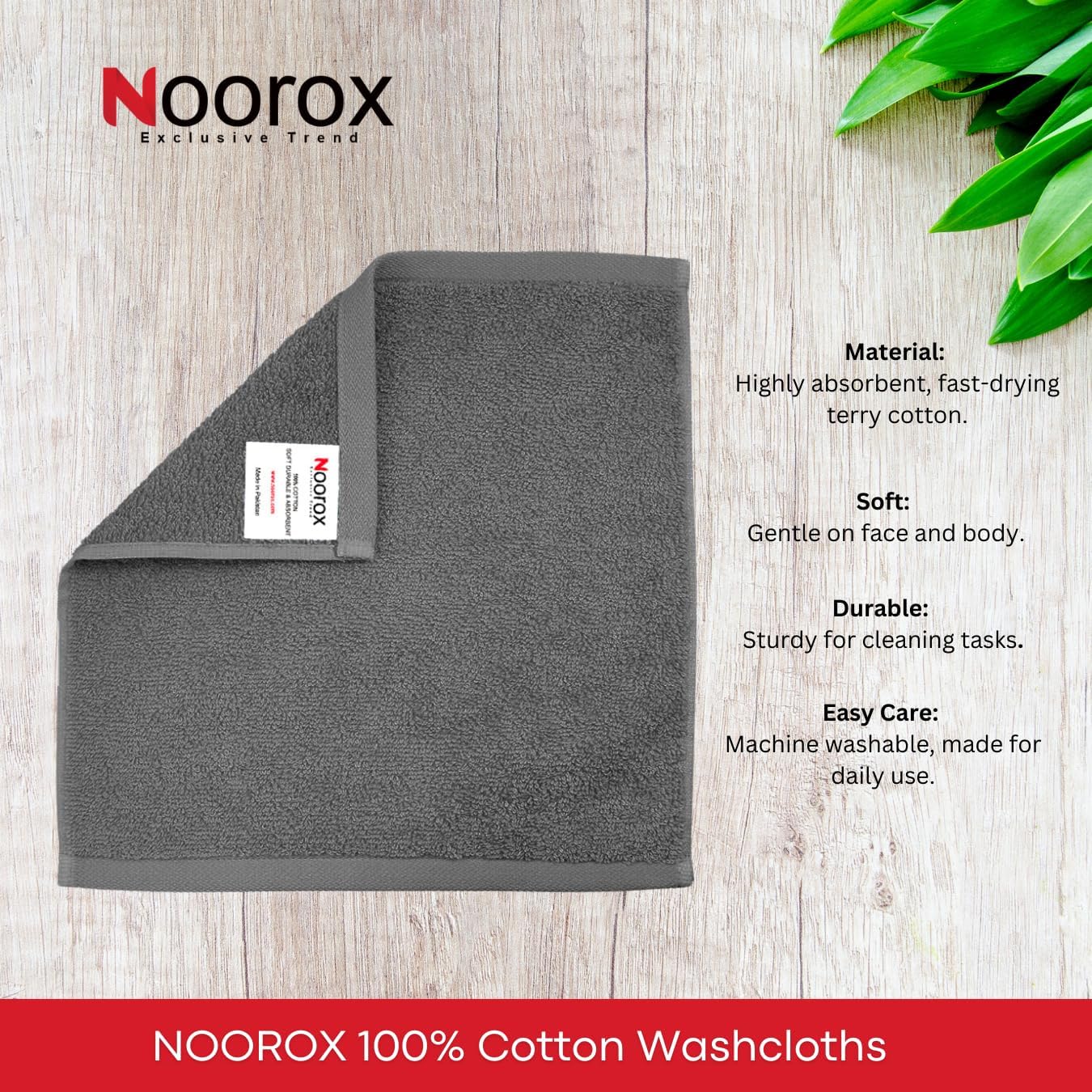 12x12 Inch Pack 24 Washcloths of Soft, Absorbent, Quick-Dry Cotton Towels for Bath, Gym, Hotel & Salon