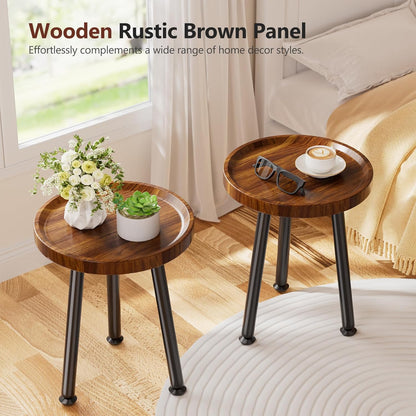 2-Pack (12.5"x18") Ekisemio Plant Stands Outdoor Indoor, Mid Century Side Tables with Walnut Finish & Raised Edge