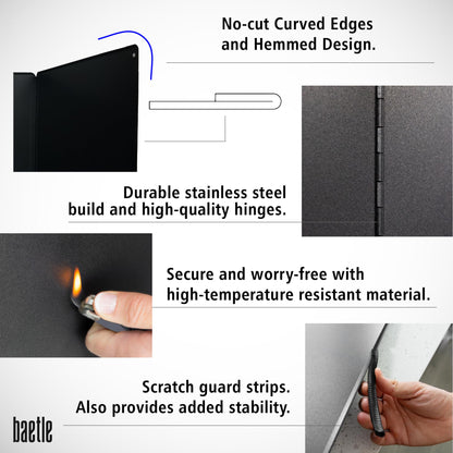 Extra-Large 2-Piece Splatter Guard (15.7” x 15.7”), Heavy-Duty, Commercial-Quality Stainless Steel Oil Splash Shield with Foldable 2-Panel Design & Silicone Spoon Rest by Baetle