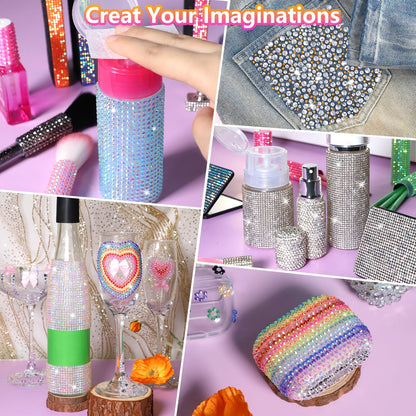 FANDAMEI 51200Pcs Bedazzling Kit, 30000Pcs 28 Colors Rhinestones for Bedazzling, 21200Pcs Silver Rhinestones, Bedazzling Gems with 4Pcs B7000 Glue and Rhinestone Tool, for Crafting Clothing Nail Art