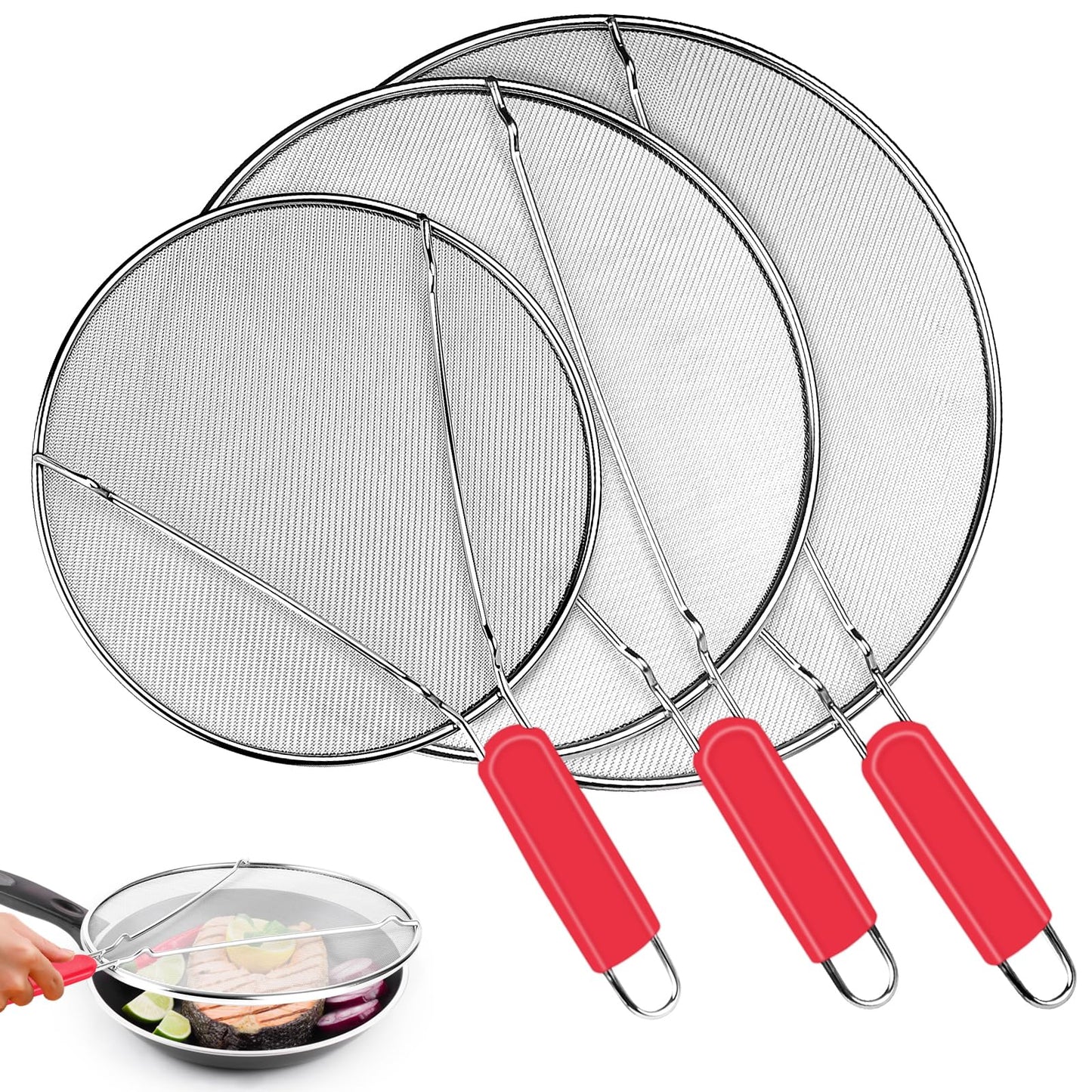 Stainless Steel Splatter Screen for Frying Pan - 9.8" 11.4" 13" Ultra Fine Mesh Grease Splatter Guard, Hot Oil Splatter Guard Shield Grease for Cooking, Kitchen Splash Guard to Prevent Oil Splatter