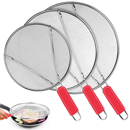 Stainless Steel Splatter Screen for Frying Pan - 9.8" 11.4" 13" Ultra Fine Mesh Grease Splatter Guard, Hot Oil Splatter Guard Shield Grease for Cooking, Kitchen Splash Guard to Prevent Oil Splatter