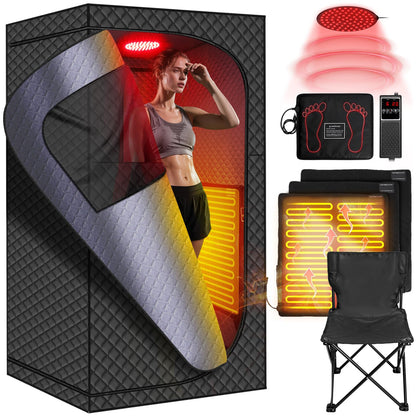 MIXC Upgraded Infrared Sauna Box for Relaxation,Detoxification,Dry steam Sauna Box for Home,Folding Chair,Multiple Layered Full Body Sauna Tent for Spa,Indoor,Outdoor,Gym