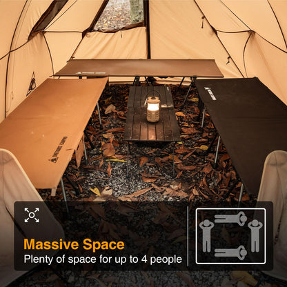 OneTigris ASH Canopy Hammock Hot Tent, Spacious Waterproof Windproof 4 Season Tent with Poles for Camping, Hiking, Bushcrafting, Survivalist, Car Trips (Coyote Brown)