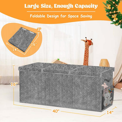 Beadsky Extra Large Toy Box, Toy Chest for Toddlers with Lids, Collapsible Toy Storage Organizer, Kids Bin Boxes Storage Basket for Boys, Girls, Nursery, Living Room, Playroom, 40"x14"x16", Gray