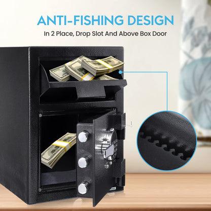 Fireproof Depository Safe with Drop Slot, Electronic Anti-Theft Drop Safe for Business with Programmable Numeric Keypad Lock and Spare Keys, Cash Drop Safe Box for Office Home Retail Store