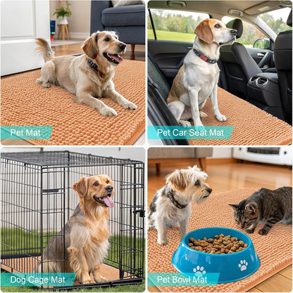 OLANLY Dog Door Mat - Absorbent Non-Slip Chenille Mat for Muddy Paws | 54x24 Inches, Quick Dry, Orange