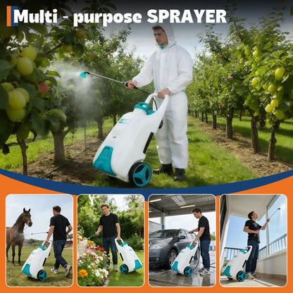 Garvee 13 Gallons Battery Powered Sprayer with Wheeled Cart, 18V 4Ah Electric Sprayer with 6 Nozzles & 2 Wands, 4-6 Hour Runtime, 80PSI Adjustable Pressure, Trigger Lock, Yard Sprayers for Lawn
