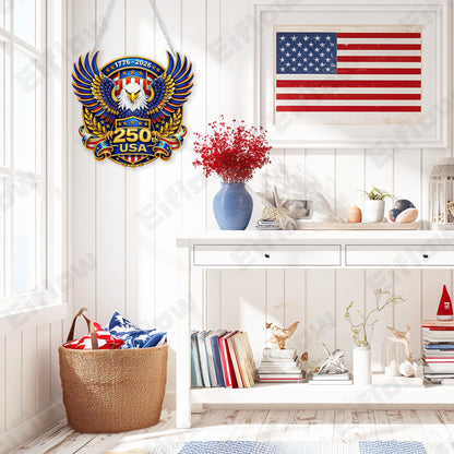 Eiflow USA 250th Anniversary Diamond Art Hanging Kit for Adults Eagle, DIY Patriotic Diamonds Painting Door Hanger Board Kit, Acrylic Diamond Art Painting Pendant Ornament 4th of July