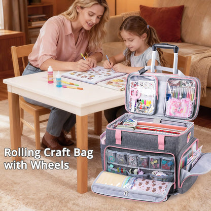 AMOIGEE Rolling Tote Bag with Wheels and Handle, Sewing Machine Case, Craft Organizer Tote for Scrapbooking Storage, Teacher Rolling Bag, Craft Supply Storage, Art Bag, Rolling Cart for Teachers