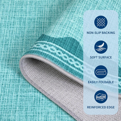 2.5x8 GarveeHome Scalloped Teal Runner Rug for Hallway Washable Kitchen Rugs Non Slip Solid Modern Soft Low-Pile Indoor