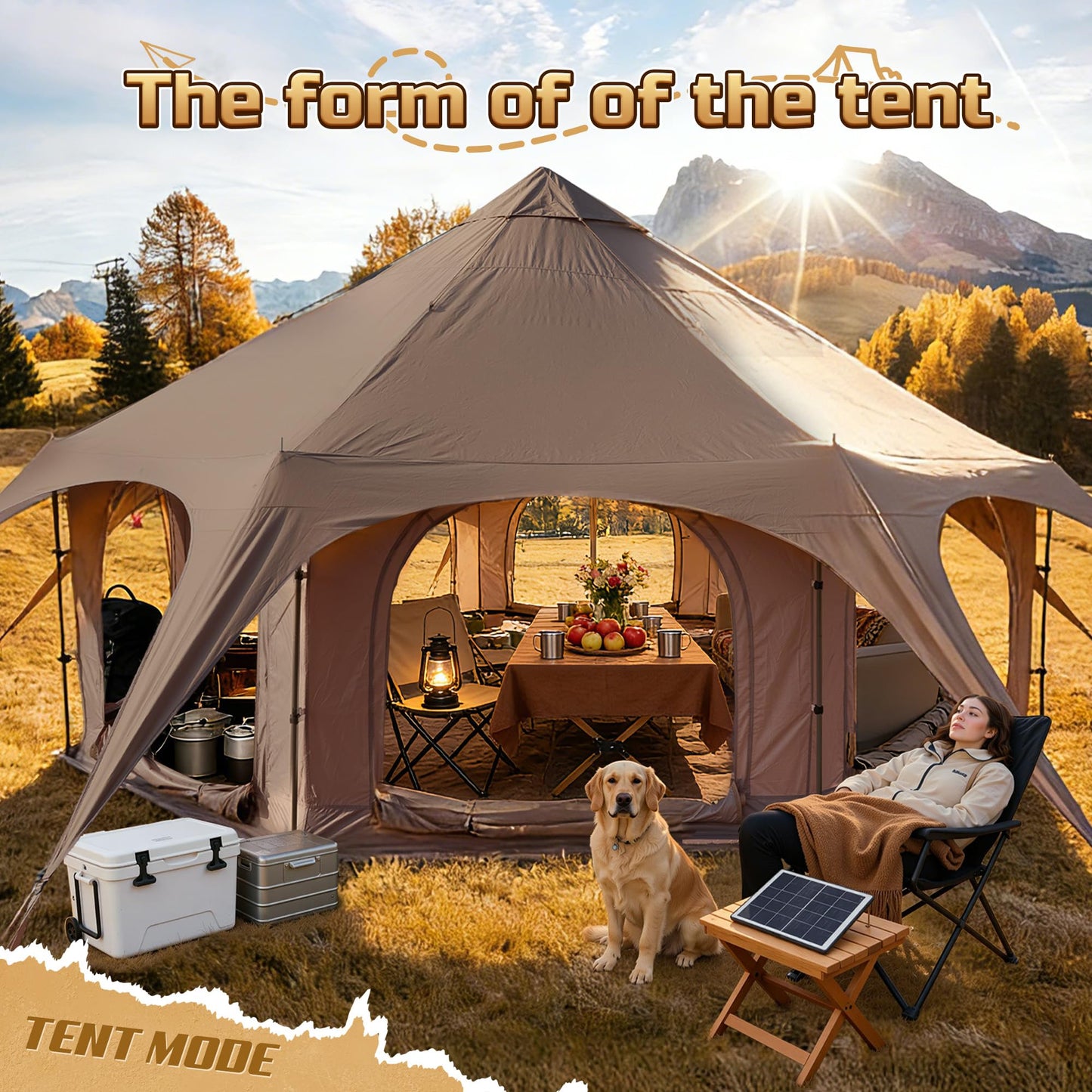 WildFinder 16.5ft Canvas Bell Tent, Large Yurt Tent with Stove Jack for Camping & Glamping, 55" High Walls, Maximum Space, Waterproof 4 Season Hot Tent with 8 Mesh Windows & Removable Floor