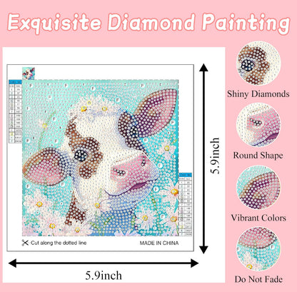 Mowana 6 Pack Diamond Art Kits for Kids - Animals Diamond Painting for Kids 10-12, 6x6 Diamond Art for Girls and Teens, 5D DIY Round Drill Big Gem Art for Ages 4-8-12