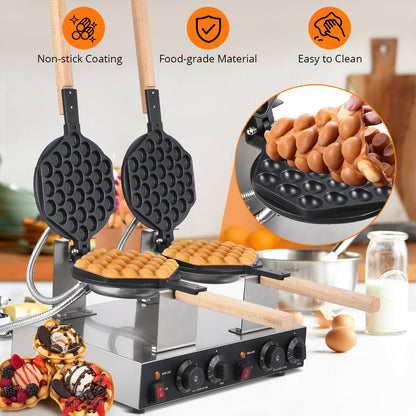 Garvee Electric Bubble Waffle Maker, 2800W Round Waffle Iron Bubble Waffle Maker Non-Stick Egg Machine for Home and Commercial Use, Double