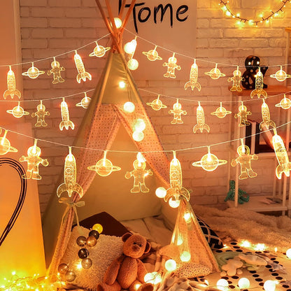 20 LED Children's Room LED String Light Astronaut Spaceship Rocket Pendants Holiday Party Lights Wall Window Nursery