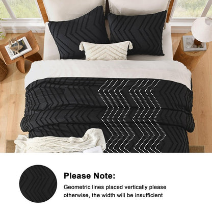 Litanika Oversized King Comforter Set 120x98, 3 Pieces Boho Chevron Tufted Bedding Comforter Sets, Fluffy Bed Set Black