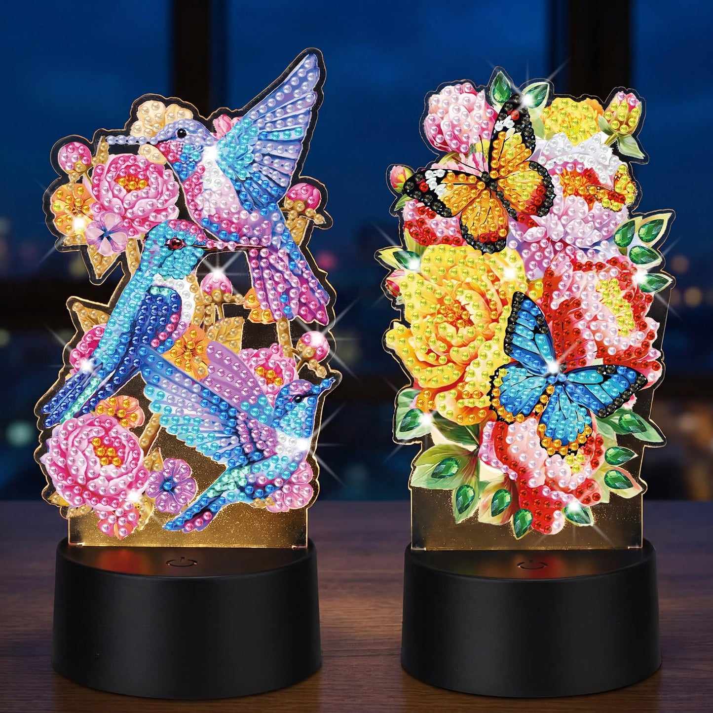 VIHOSE 2 Pcs Diamond Painting Night Light Butterfly&Birds Diamond Art Lamp DIY Light up Crafts Desktop Ornaments for Adults DIY Beginner Table Tabletop Decor Bedrooms Living Room