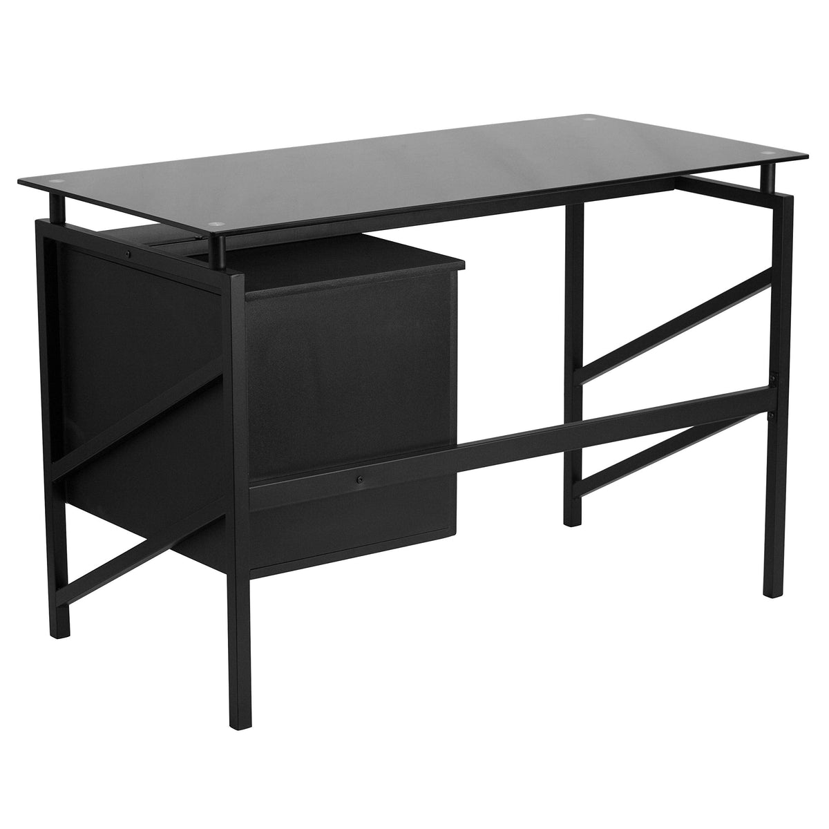 Flash Furniture Singleton Glass Desk with Two Drawer Pedestal,Black