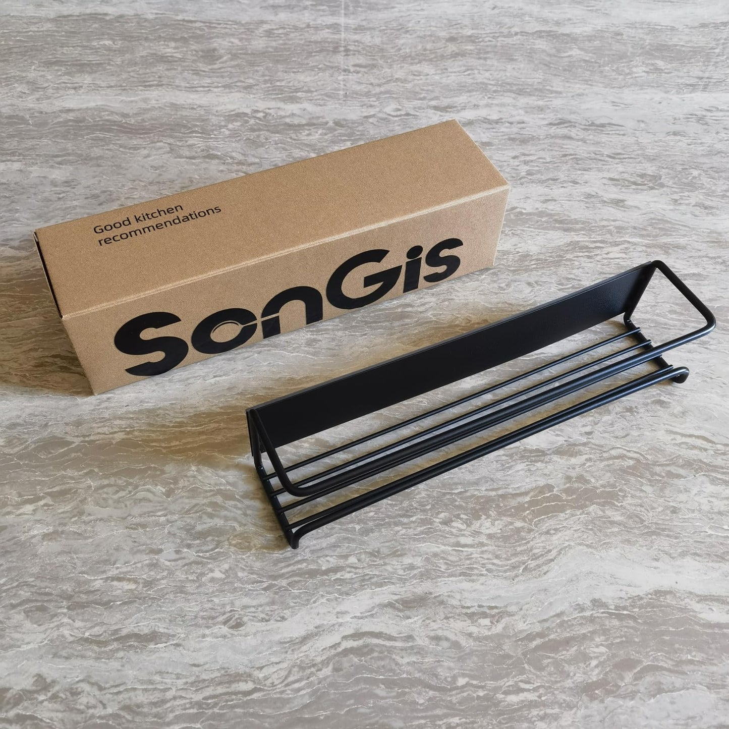 SonGis Magnetic Spice Rack for Refrigerator Magnetic Shelf for Side of Refrigerator Microwave Moveable and Powerful Magnetic, with 2 Spice Jars, Space Saving, Magnetic Laundry Organizer (Black)