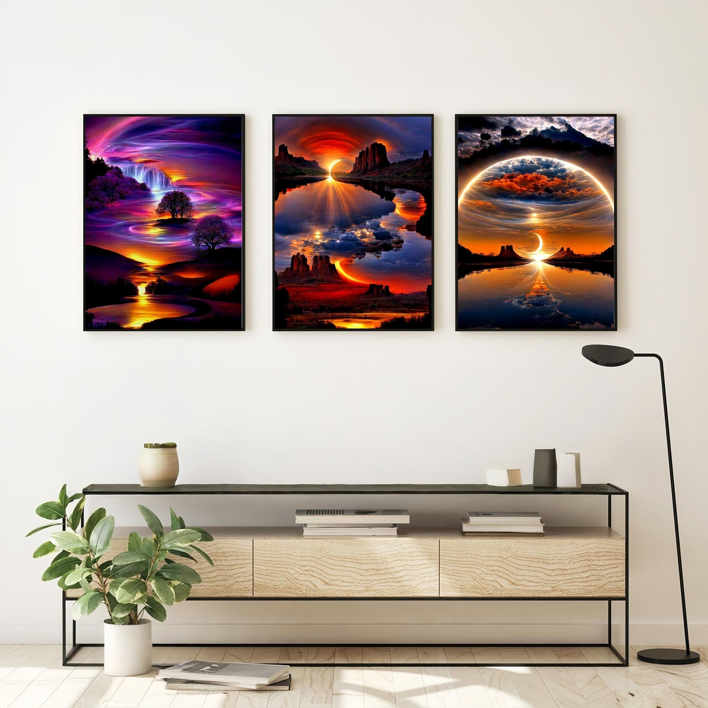 3 Pack Diamond Painting Kits for Adults, Sunrise Landscape 5D Diamond Art for Adult Beginners, DIY Full Drill Round Gem Painting Dot Art Sets, Home Wall Decor 12x16 Inch